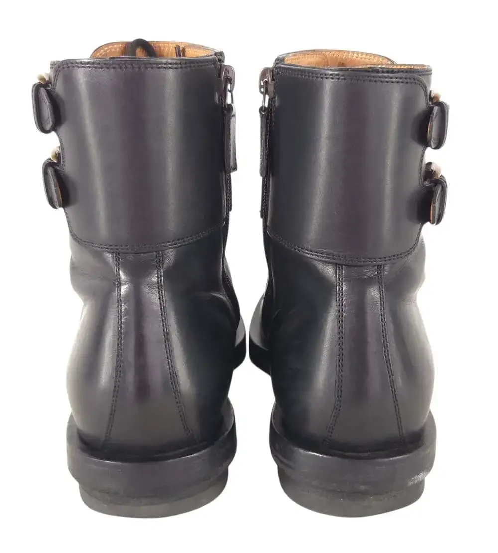 Gucci Leather Combat Boots US 9.5 IT 42.5 Mens Black Lace Up Buckle $1250